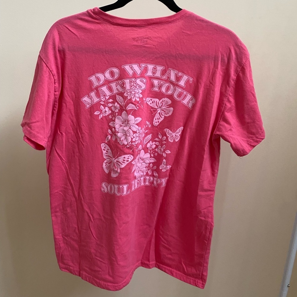 "Do What Makes Your Soul Happy" pink graphic oversized tee Sz small - Picture 2 of 6